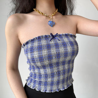 plaid smocking top