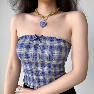 plaid smocking top