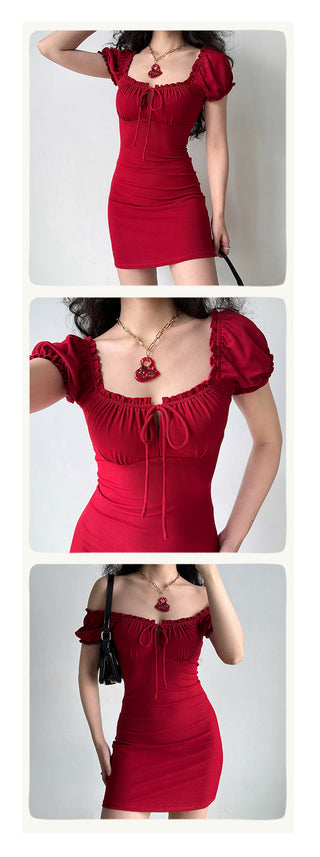 red puff dress