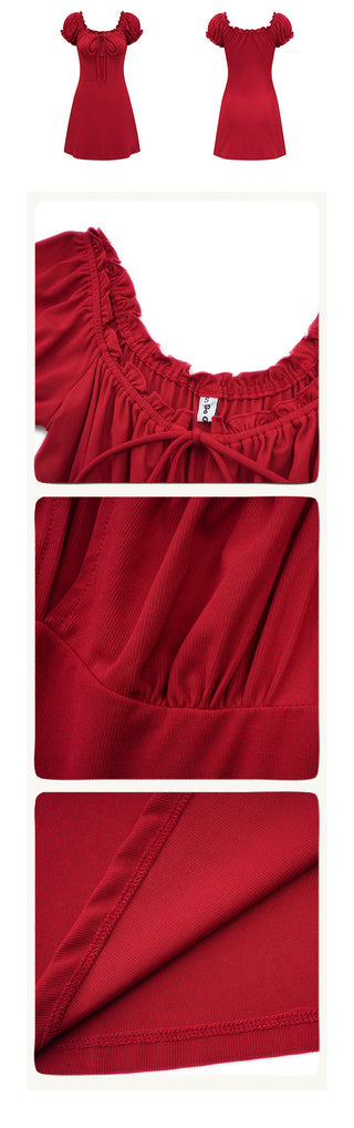 red puff dress