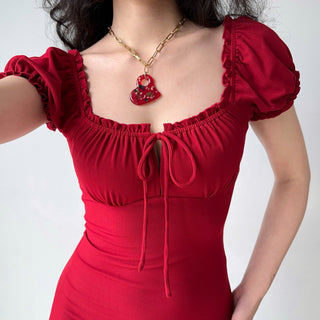 red puff dress