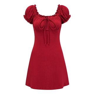 red puff dress