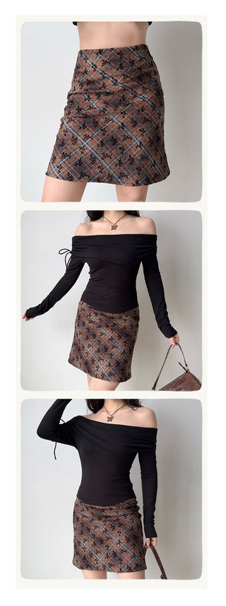 flocking plaid skirt