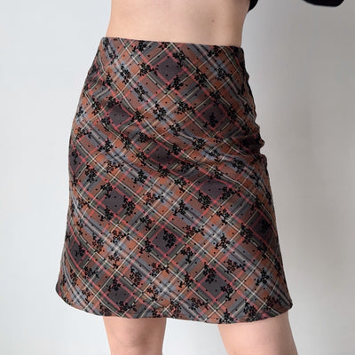 flocking plaid skirt