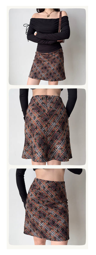 flocking plaid skirt