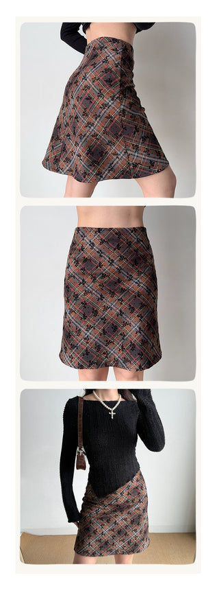 flocking plaid skirt