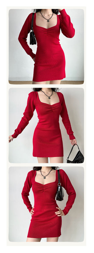 pleated knit dress
