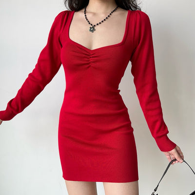 pleated knit dress