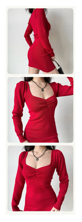 pleated knit dress