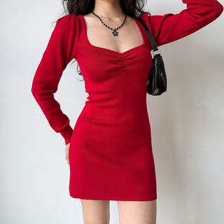 pleated knit dress