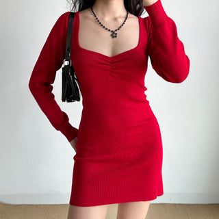 pleated knit dress