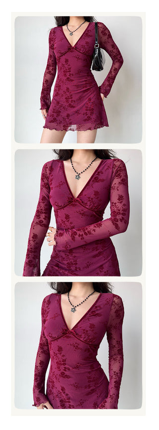 wine mesh dress