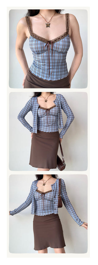 plaid cardigan set