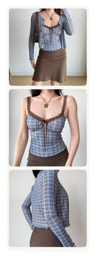 plaid cardigan set