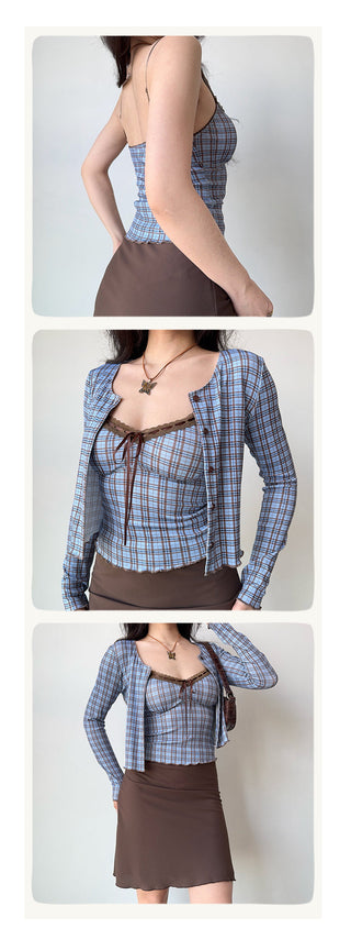 plaid cardigan set