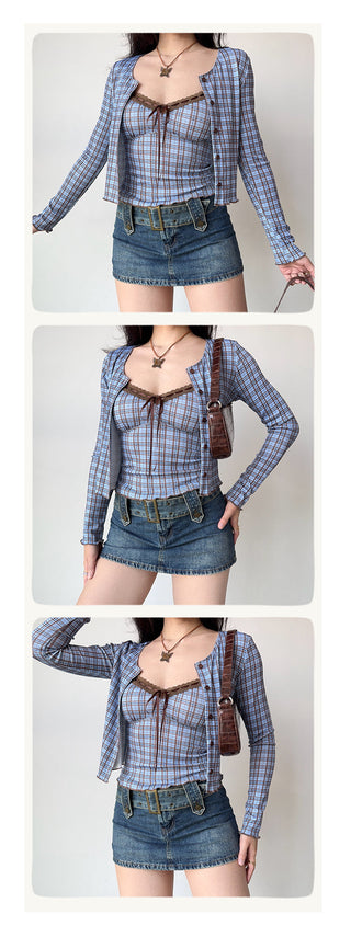 plaid cardigan set
