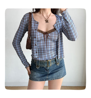 plaid cardigan set