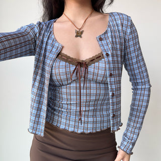 plaid cardigan set