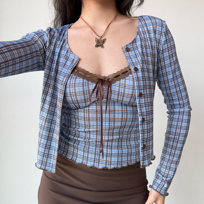 plaid cardigan set