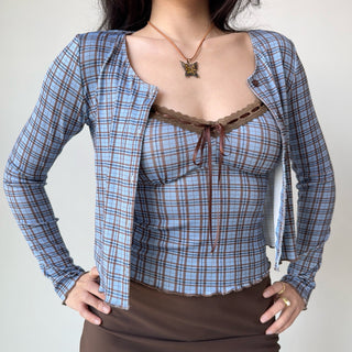 plaid cardigan set