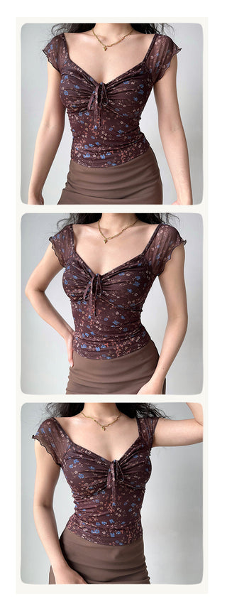 pleated V-neck Top