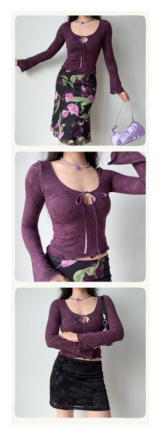 jacquard U-neck top