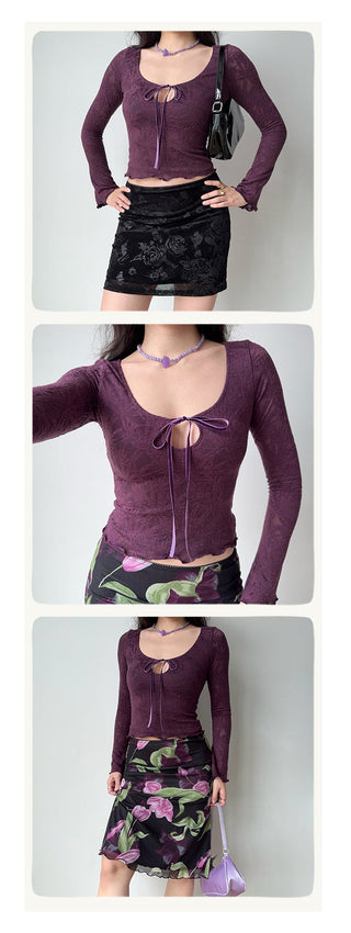 jacquard U-neck top