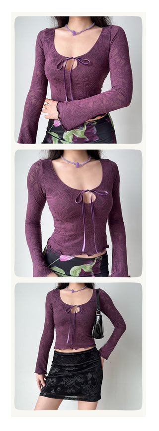 jacquard U-neck top