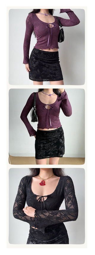 jacquard U-neck top