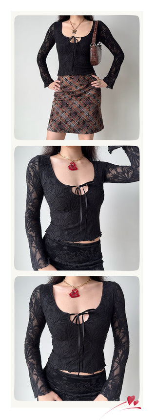 jacquard U-neck top