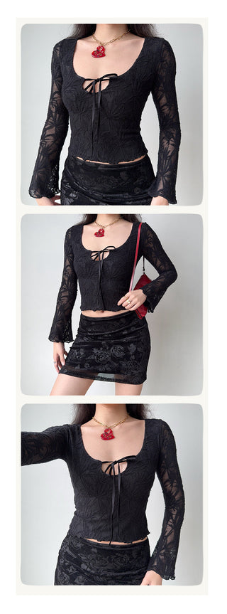 jacquard U-neck top