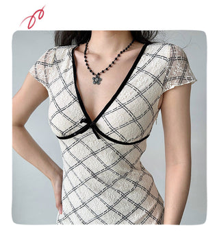 plaid lace dress