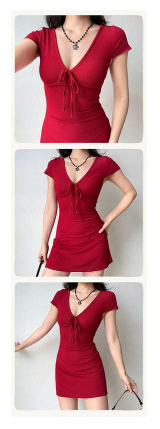 deep V-wrap dress