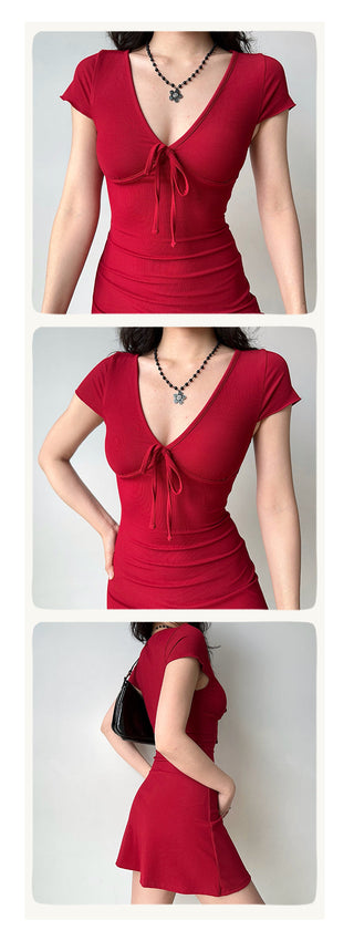deep V-wrap dress