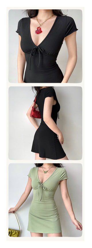 deep V-wrap dress
