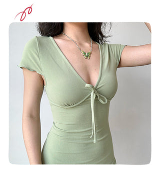 deep V-wrap dress