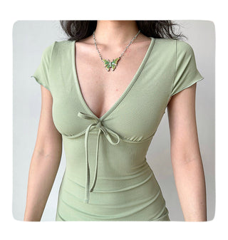 deep V-wrap dress