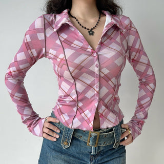 Slim fit plaid long-sleeved shirt
