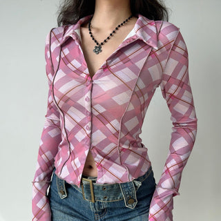 Slim fit plaid long-sleeved shirt