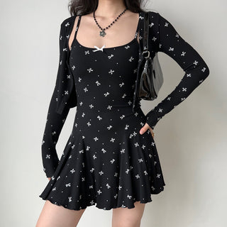 Bowknot Two-piece Dress & Cardigan set