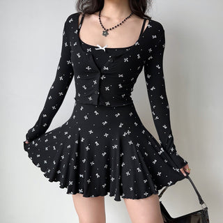 Bowknot Two-piece Dress & Cardigan set