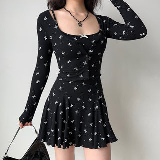 Bowknot Two-piece Dress & Cardigan set