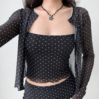 Polka Dot Cardigan Skirt Suit