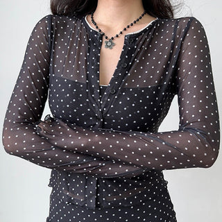 Polka Dot Cardigan Skirt Suit