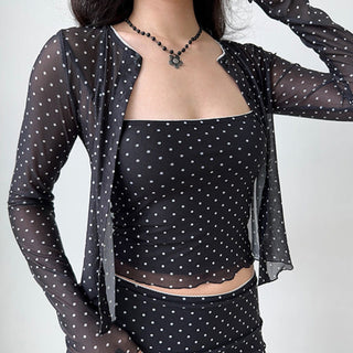 Polka Dot Cardigan Skirt Suit
