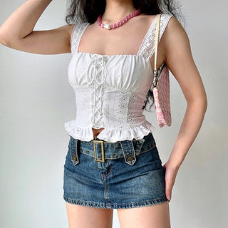 Hollow pattern strap design camisole crop top