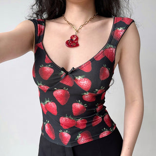 Strawberry print V-neck camisole top