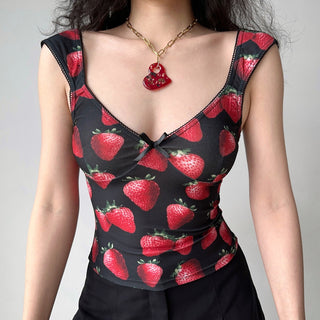 Strawberry print V-neck camisole top