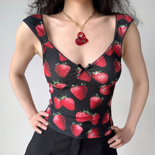 Strawberry print V-neck camisole top