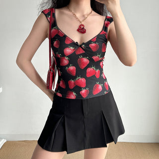 Strawberry print V-neck camisole top
